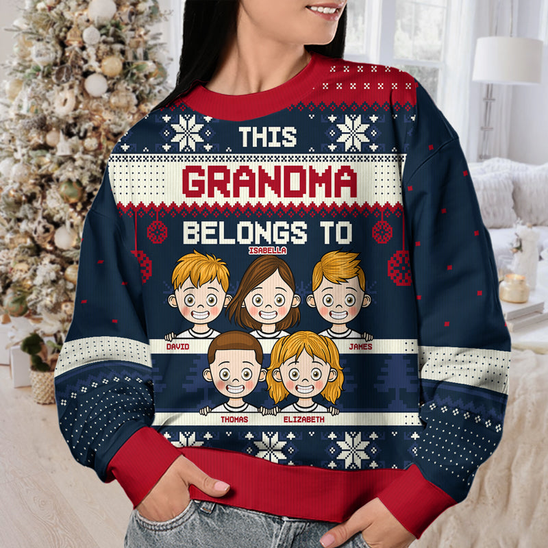 This Grandpa Belongs To - Christmas, Funny Gift For Family - Personalized Custom Ugly Sweater - Christmas Gift For Grandpa, Grandparents