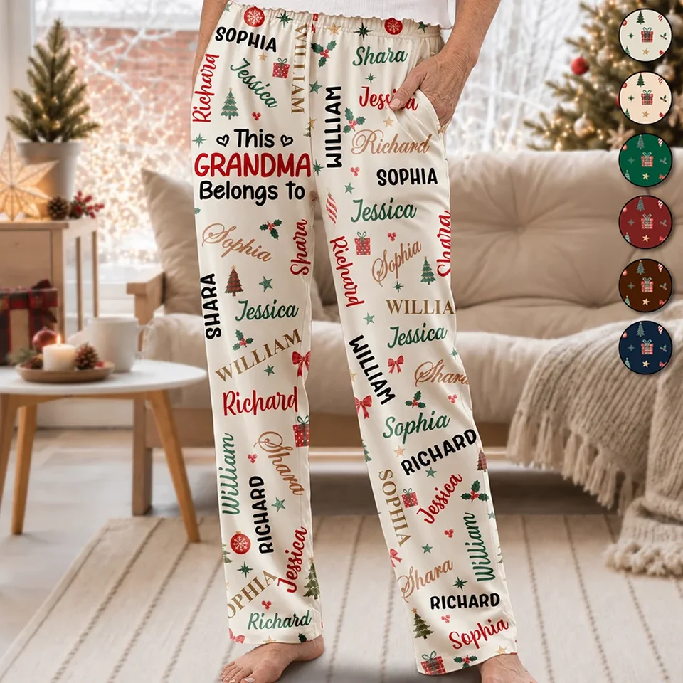This Grandma Mommy Belongs To Kid Names - Personalized Pajama Pants - Christmas Gift For Grandma, Mom