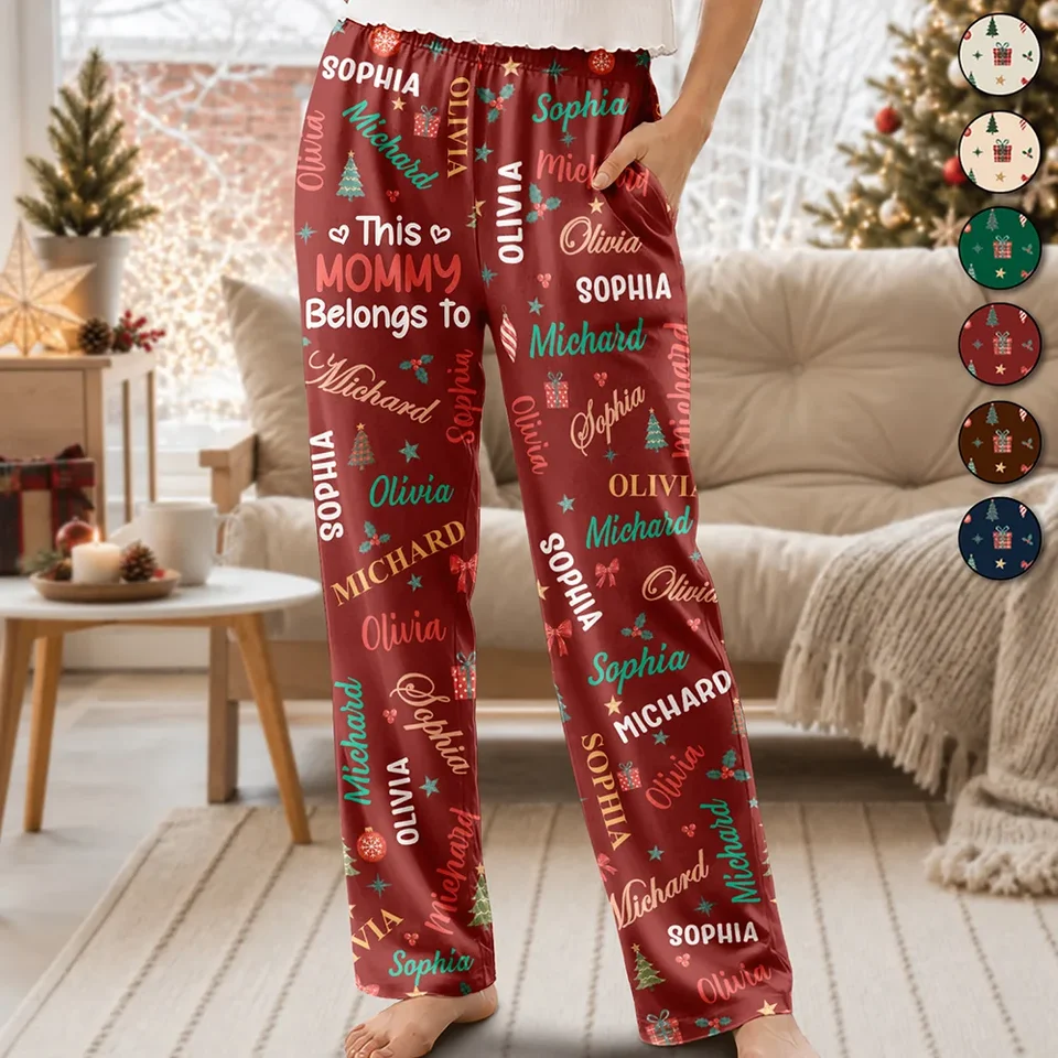 This Grandma Mommy Belongs To Kid Names - Personalized Pajama Pants - Christmas Gift For Grandma, Mom