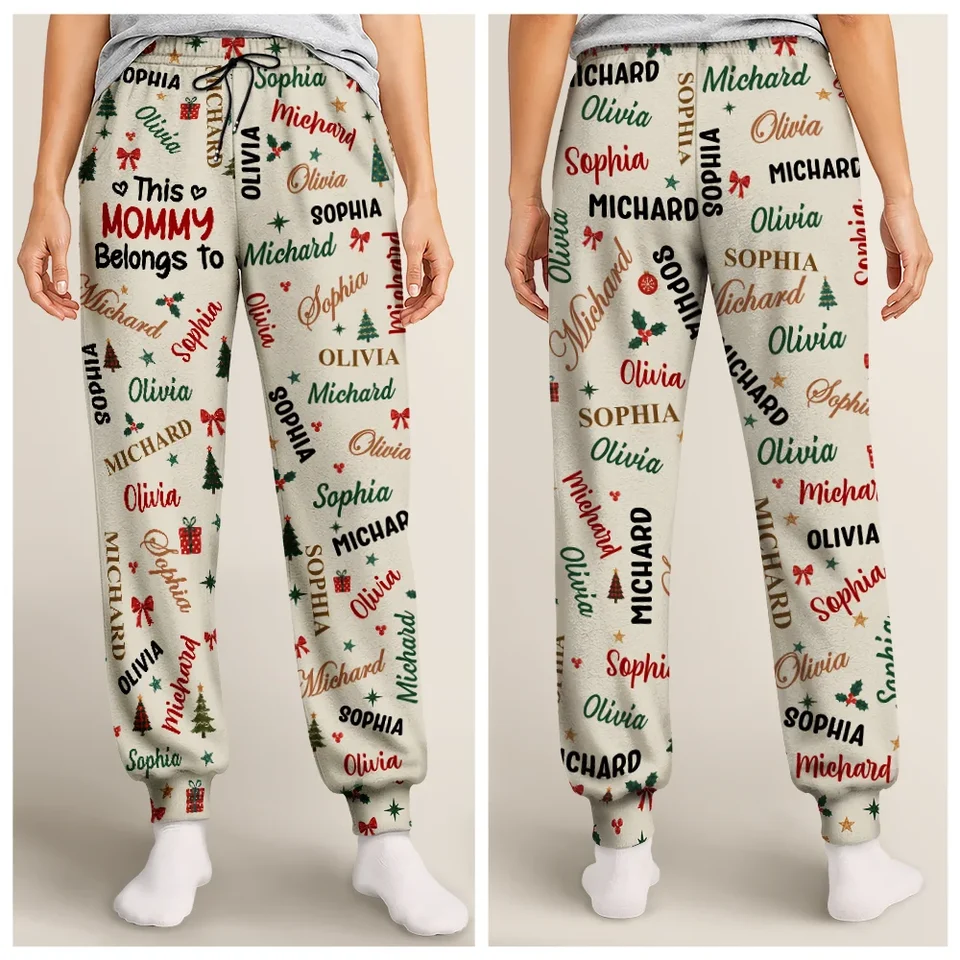 This Grandma Mommy Belongs To Kid Names - Personalized Pajama Pants - Christmas Gift For Grandma, Mom
