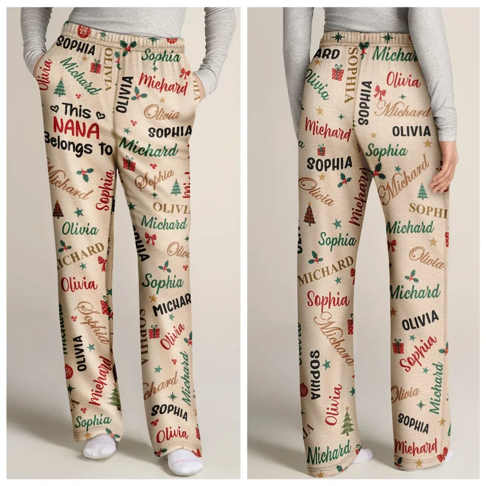 This Grandma Mommy Belongs To Kid Names - Personalized Pajama Pants - Christmas Gift For Grandma, Mom