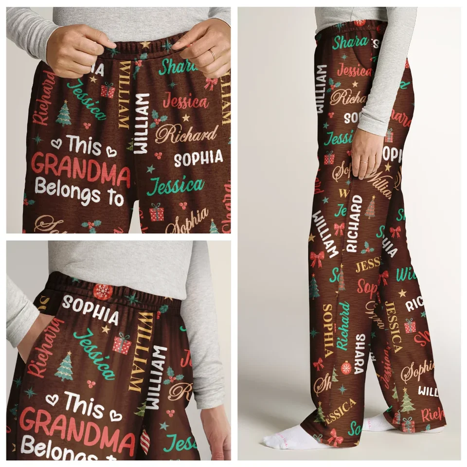 This Grandma Mommy Belongs To Kid Names - Personalized Pajama Pants - Christmas Gift For Grandma, Mom