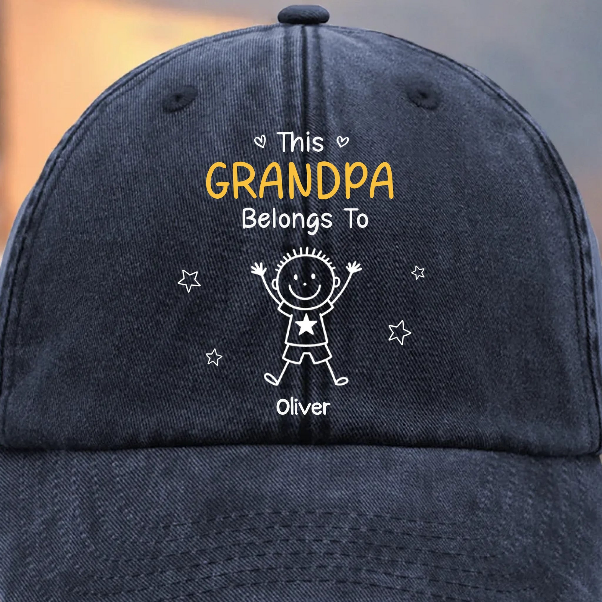 This Grandpa Belongs To - Personalized Custom Vintage Washed Denim Cap - Gift for Dad, Papa, or Grandpa
