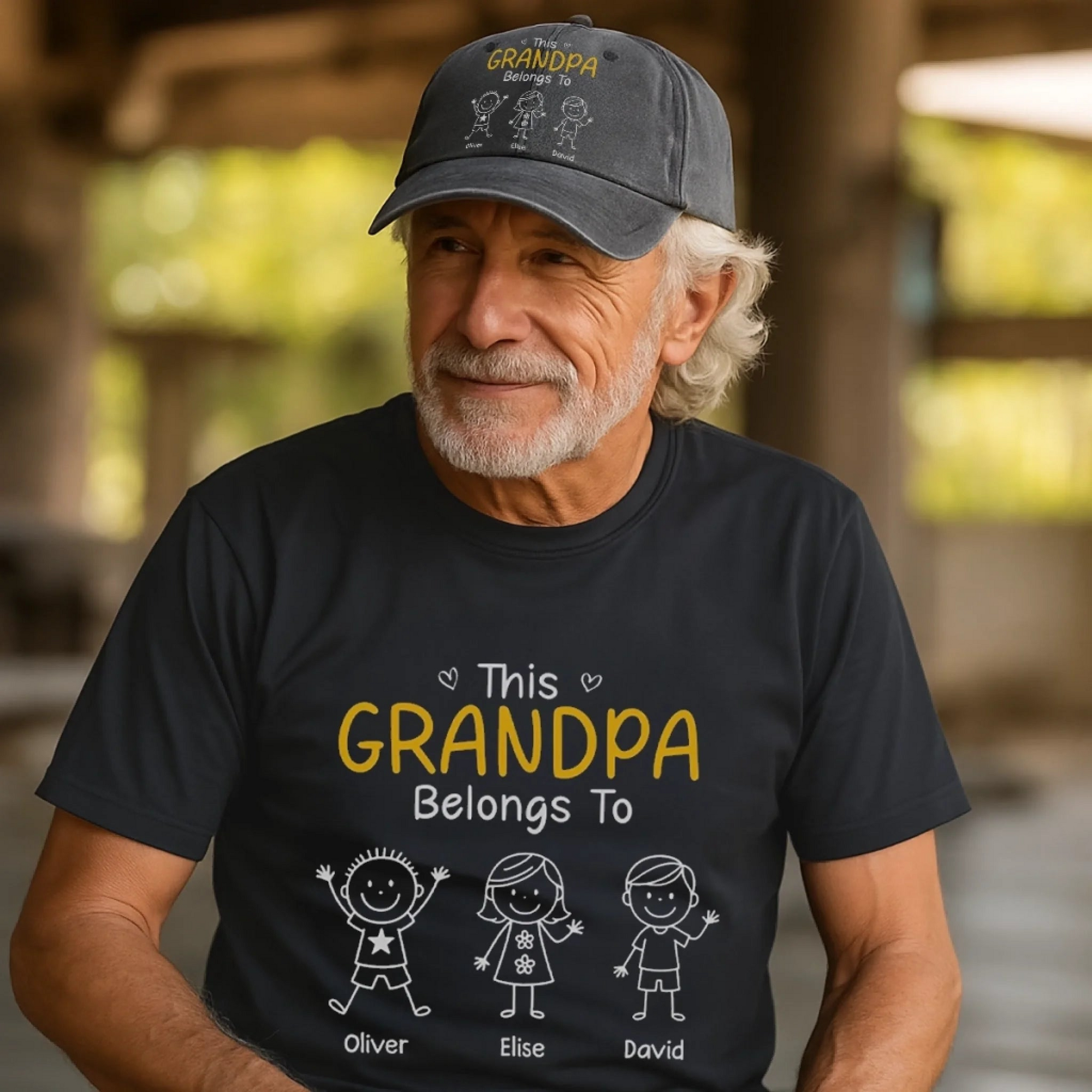 This Grandpa Belongs To - Personalized Custom Vintage Washed Denim Cap - Gift for Dad, Papa, or Grandpa