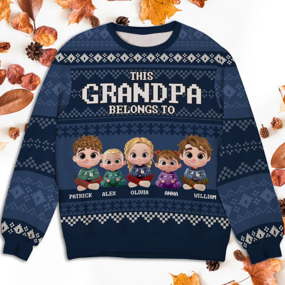 This Grandpa Belongs To Grandkids - Personalized Custom Ugly Sweater - Christmas Gift For Grandpa, Papa, Grandparents