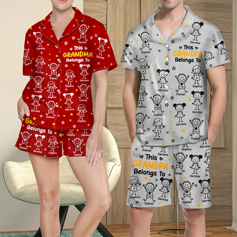 This Grandpa Grandma Belongs To Kids Pet - Personalized Sweatpants, Pajama Pants, Pajama Set - Christmas Gift For Grandpa/Grandma, Mom/Dad