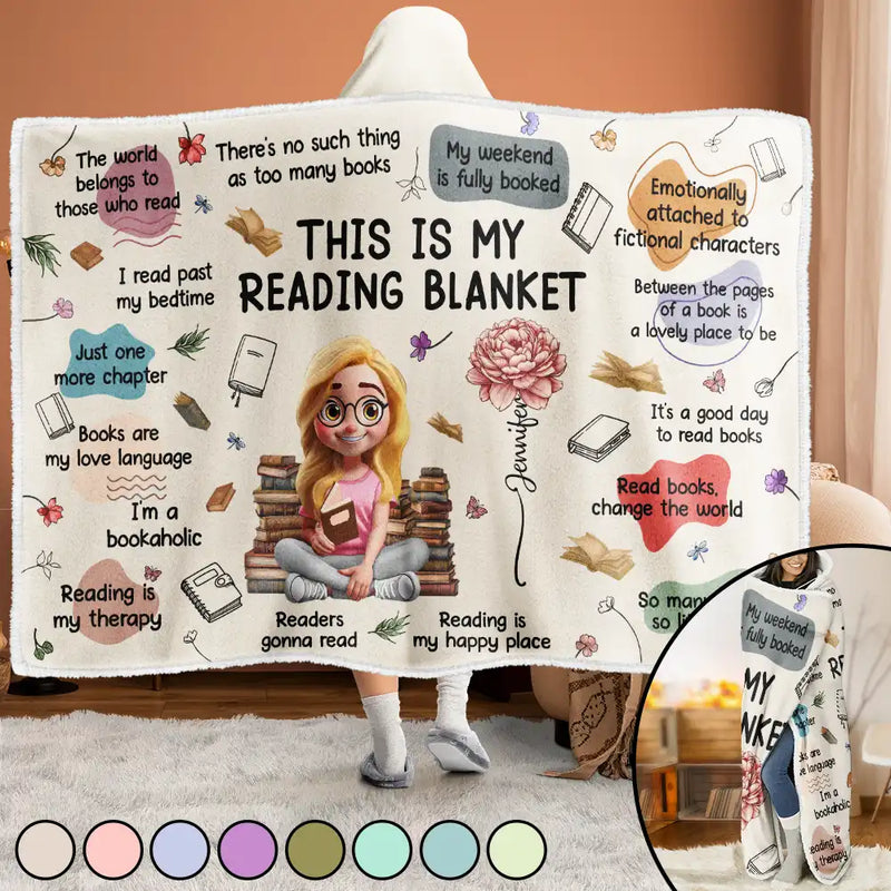 This Is My Reading Blanket Birth Month Flower Book Lovers - Personalized Wearable Hooded Blanket - Gift For Book Lovers, Bookworms, Readers