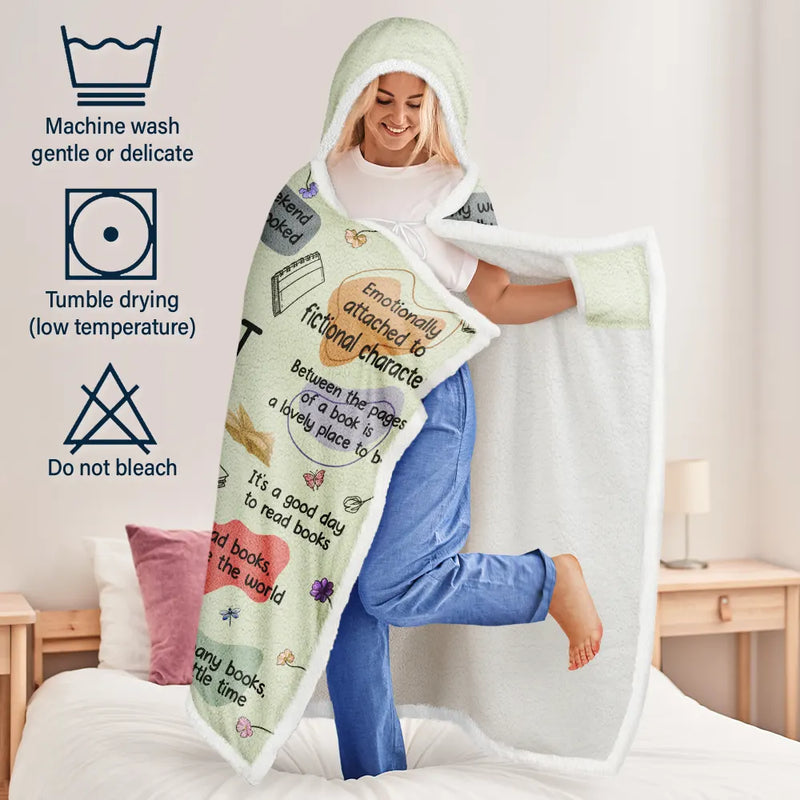 My Reading Blanket Reading Girl With Birth Month Flower - Personalized Wearable Hooded Blanket - Gift For Book Lovers, Bookworms, Readers