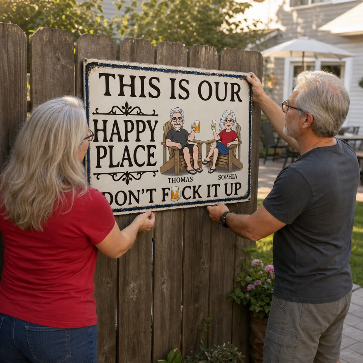 This Is Our Happy Place - Personalized Metal Sign - Summer Vacation And Travel Gifts For Husband And Wife, Him And Her