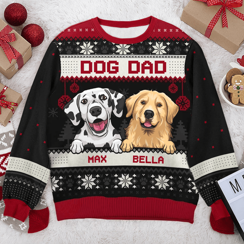 Dog Mom Dog Dad - Personalized Custom Ugly Sweatshirt Unisex Jumper - Funny Christmas Ugly Sweater Gifts For Dog Owners, Dog Lovers, Dog Mum, Dog Brother, Dog Sister - Suzitee Store