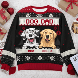 Dog Mom Dog Dad - Personalized Custom Ugly Sweatshirt Unisex Jumper - Funny Christmas Ugly Sweater Gifts For Dog Owners, Dog Lovers, Dog Mum, Dog Brother, Dog Sister