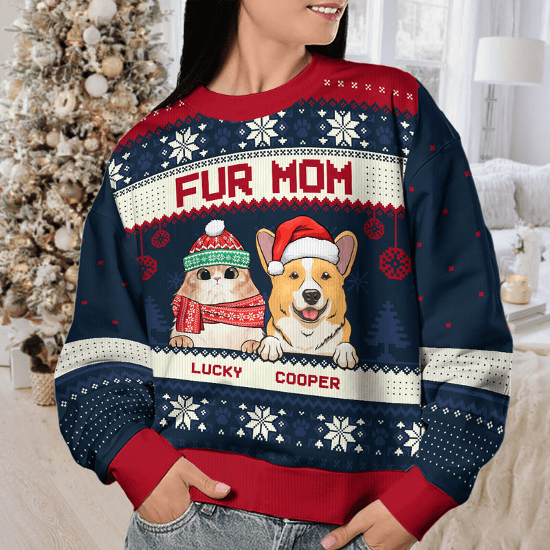 Custom Photo Fur Mom Fur Dad - Personalized Custom Ugly Sweatshirt Unisex Jumper - Funny Christmas Ugly Sweater Gifts For Pet Owners, Pet Lovers, Fur Mum, Fur Brother, Fur Sister - Suzitee Store