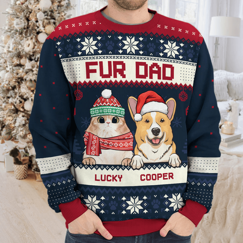 Custom Photo Fur Mom Fur Dad - Personalized Custom Ugly Sweatshirt Unisex Jumper - Funny Christmas Ugly Sweater Gifts For Pet Owners, Pet Lovers, Fur Mum, Fur Brother, Fur Sister - Suzitee Store