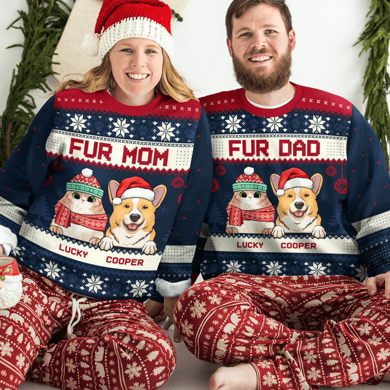 Custom Photo Fur Mom Fur Dad - Personalized Custom Ugly Sweatshirt Unisex Jumper - Funny Christmas Ugly Sweater Gifts For Pet Owners, Pet Lovers, Fur Mum, Fur Brother, Fur Sister - Suzitee Store