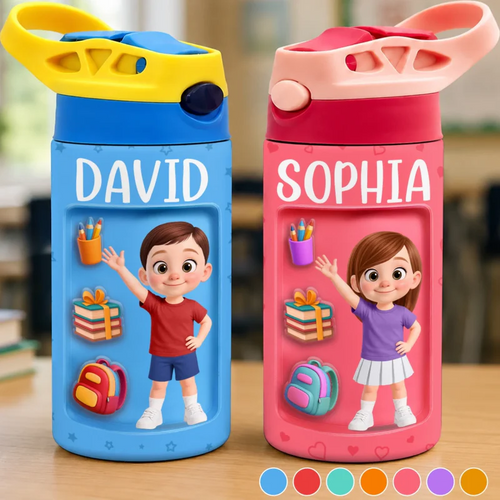 Tiny But Bright Kids Back To School - Personalized Kids Insulated Water Bottle - Gift For Back To School, First Day of School - Student, Son, Daughter | Kindergarten, Pre-K, Preschool