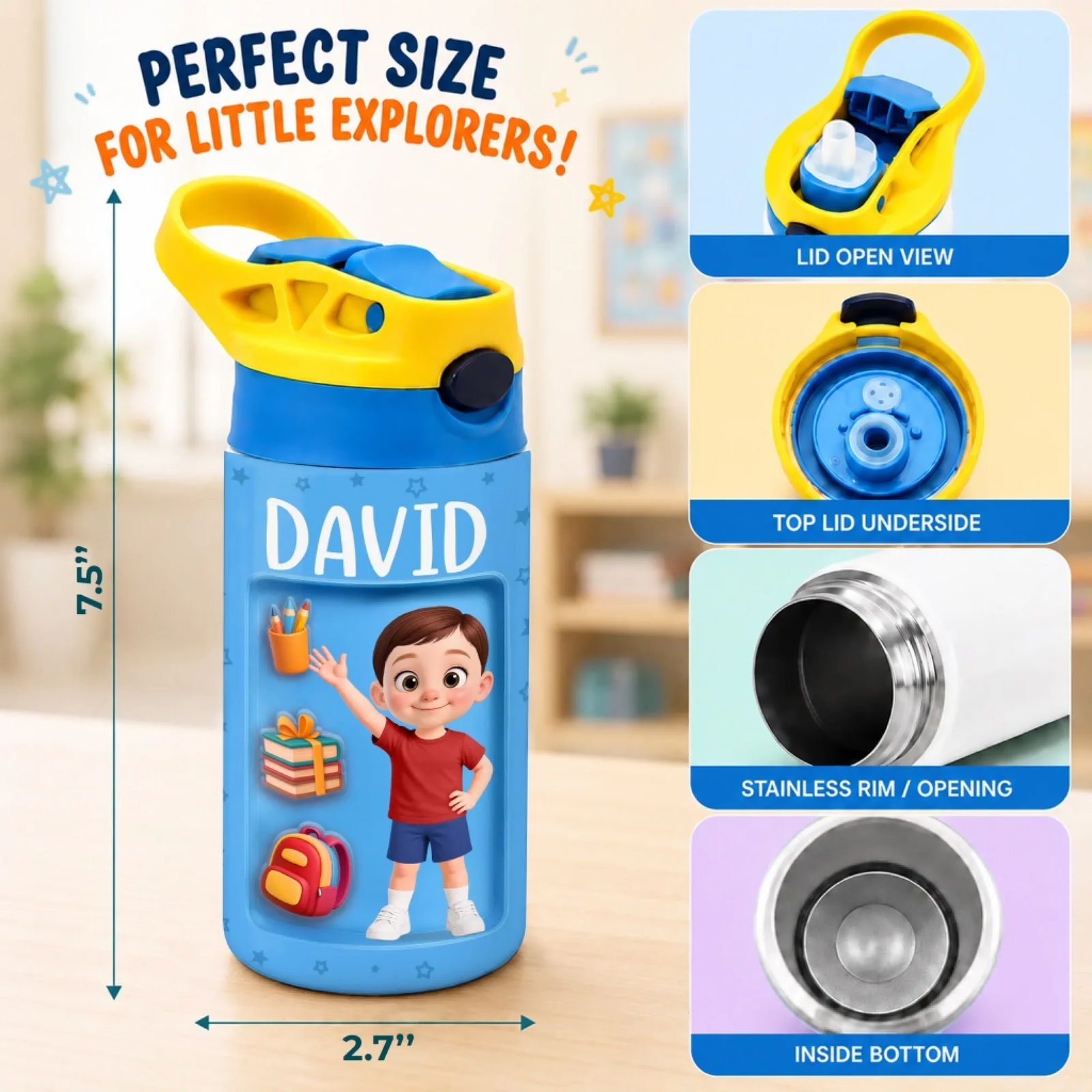 Tiny But Bright Kids Back To School - Personalized Kids Insulated Water Bottle - Gift For Back To School, First Day of School - Student, Son, Daughter | Kindergarten, Pre-K, Preschool