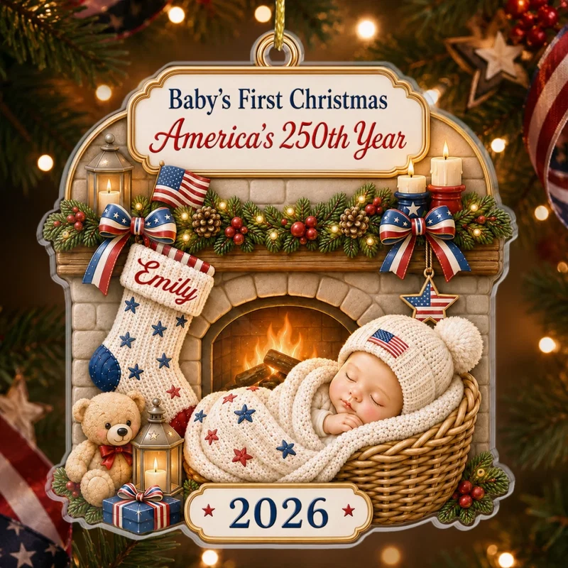 Tiny Star Big History - Personalized Custom Shaped Acrylic Ornament - America 250th Anniversary Christmas Gifts For New Moms, New Dads, New Parents