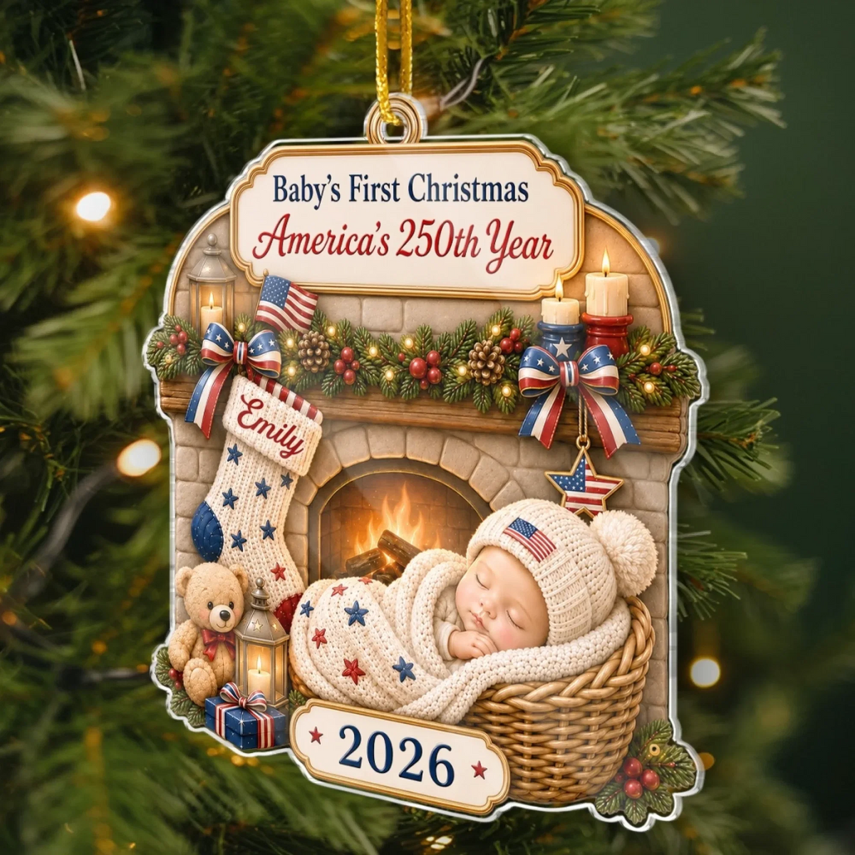 Tiny Star Big History - Personalized Custom Shaped Acrylic Ornament - America 250th Anniversary Christmas Gifts For New Moms, New Dads, New Parents