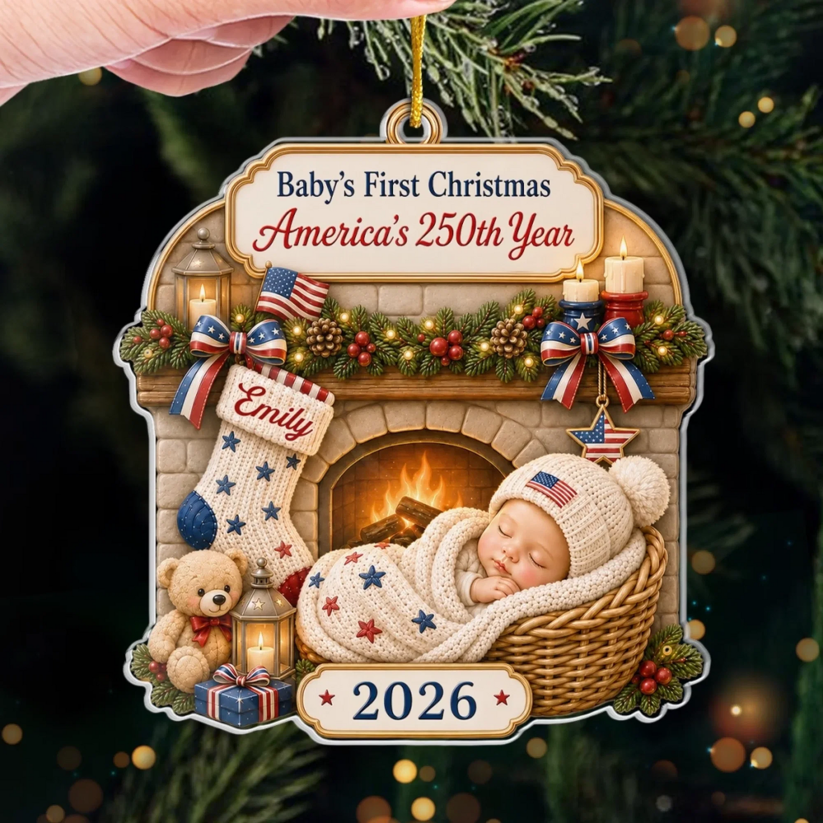 Tiny Star Big History - Personalized Custom Shaped Acrylic Ornament - America 250th Anniversary Christmas Gifts For New Moms, New Dads, New Parents
