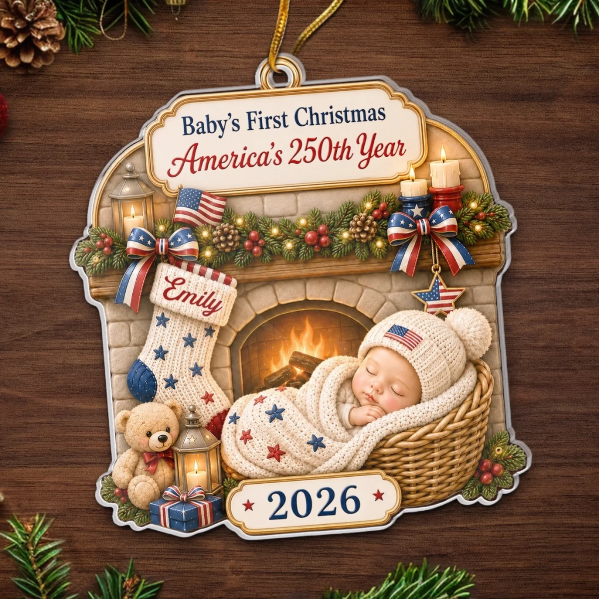 Tiny Star Big History - Personalized Custom Shaped Acrylic Ornament - America 250th Anniversary Christmas Gifts For New Moms, New Dads, New Parents