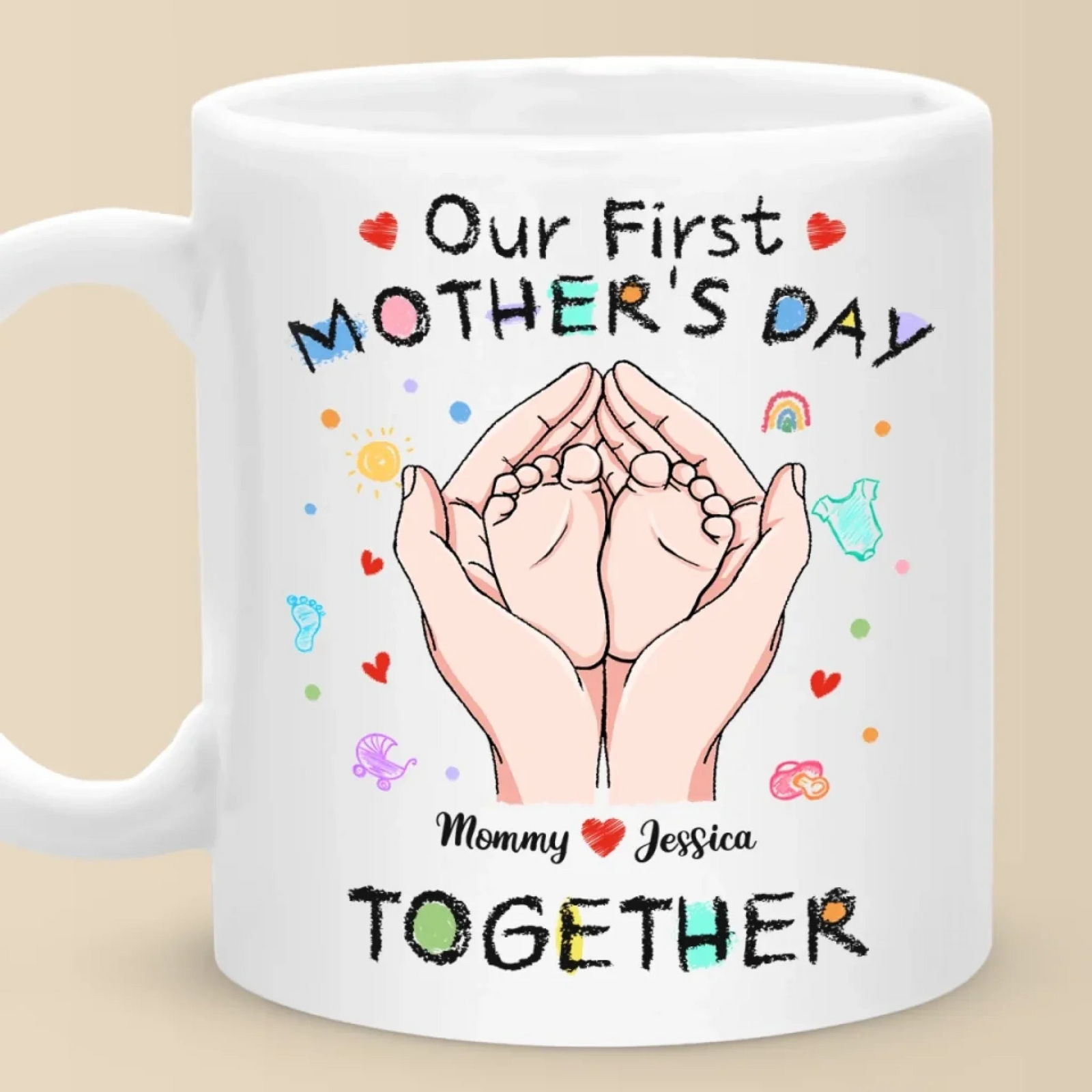 Tiny Toes, Big Love - Personalized Custom Mug - First Mother's Day, Gift For First Mom, Newborn Baby