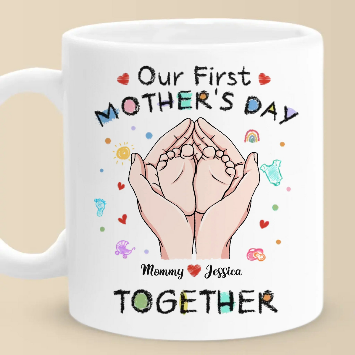 Tiny Toes, Big Love - Personalized Custom Mug - First Mother's Day, Gift For First Mom, Newborn Baby