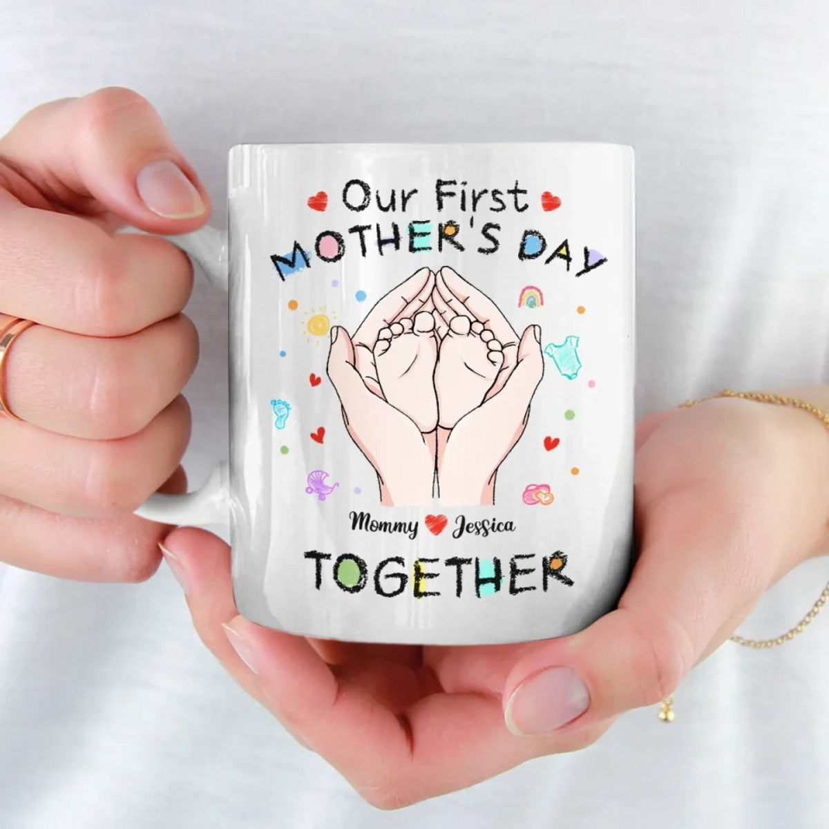 Tiny Toes, Big Love - Personalized Custom Mug - First Mother's Day, Gift For First Mom, Newborn Baby