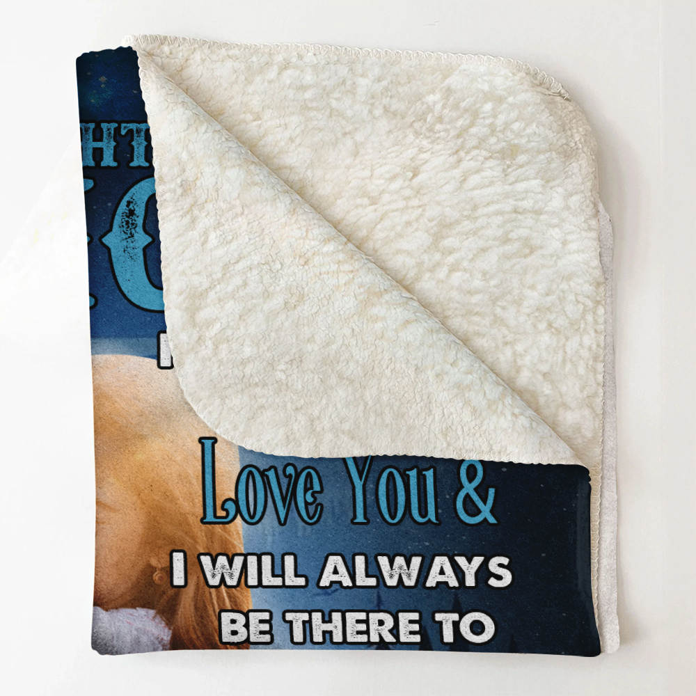 Personalized Custom Photo To My Daughter Lion Dad Mom fleece blanket, sherpa reverse side folded back