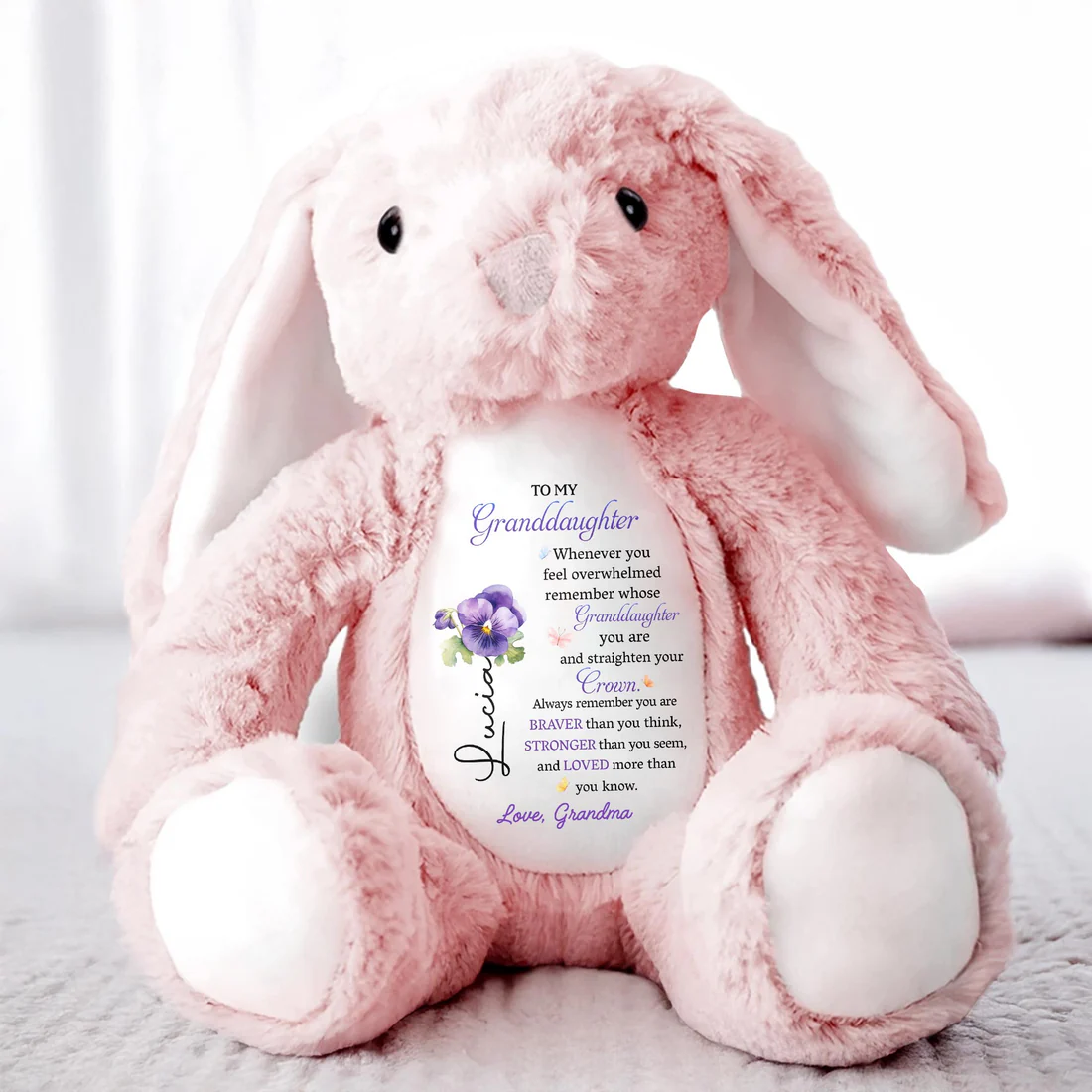 To My Granddaughter, Whenever You Feel Overwhelmed - Personalized Stuffed Bunny - Gift For Granddaughters