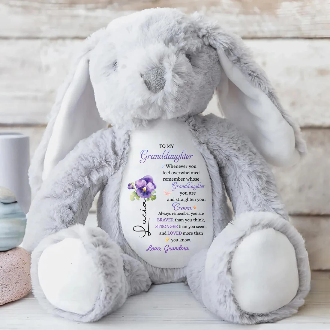 To My Granddaughter, Whenever You Feel Overwhelmed - Personalized Stuffed Bunny - Gift For Granddaughters