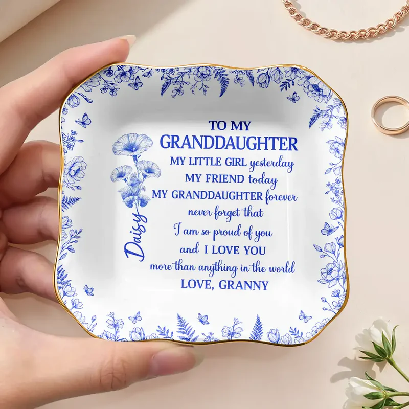 Toile Birth Flower My Daughter Forever - Personalized Jewelry Dish - Gift For Daughter, Granddaughter