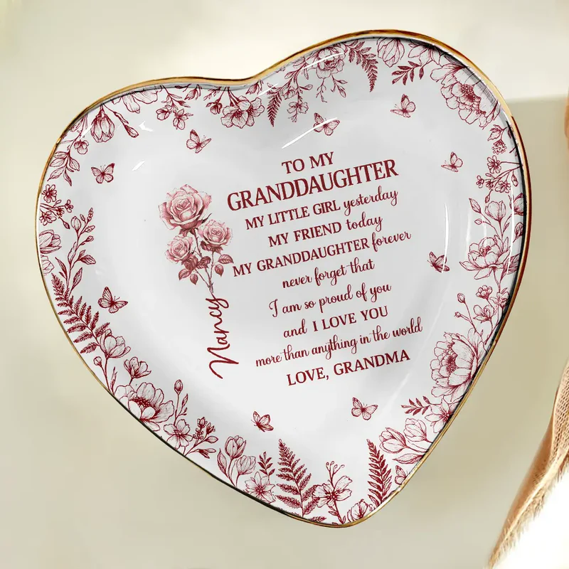 Toile Birth Flower My Daughter Forever - Personalized Jewelry Dish - Gift For Daughter, Granddaughter