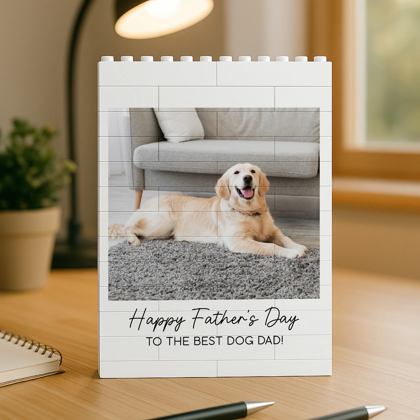 Custom Photo Happy Father's Day To the Best Dog Dad - Personalized Building Brick Blocks - Father's Day Gifts for Dog Dad, Cat Dad, Pet Lovers