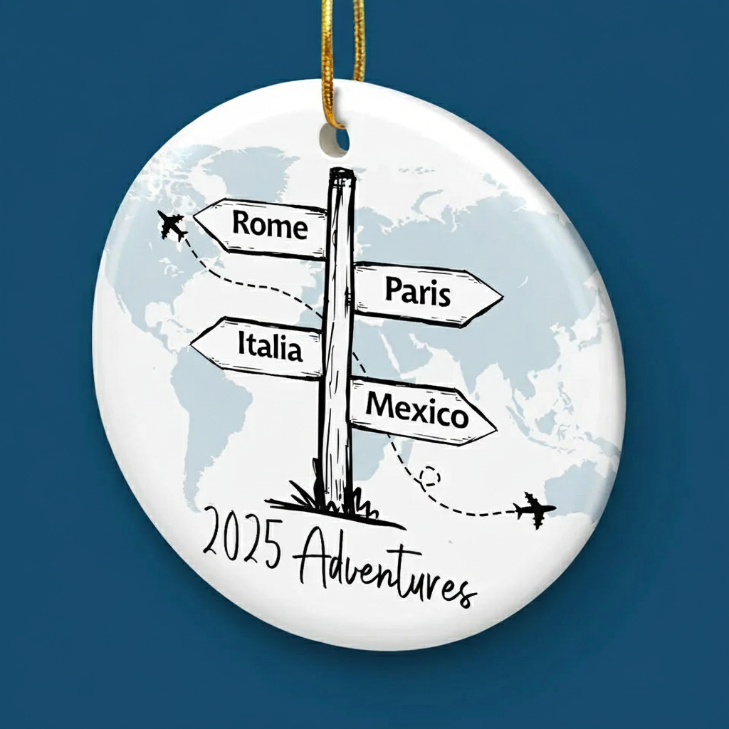 Travel All Around The World - Personalized Ceramic Ornament - Christmas Gift For Family Members, Gift For Adventure Travel Lovers