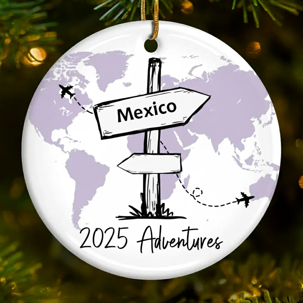 Travel All Around The World - Personalized Ceramic Ornament - Christmas Gift For Family Members, Gift For Adventure Travel Lovers