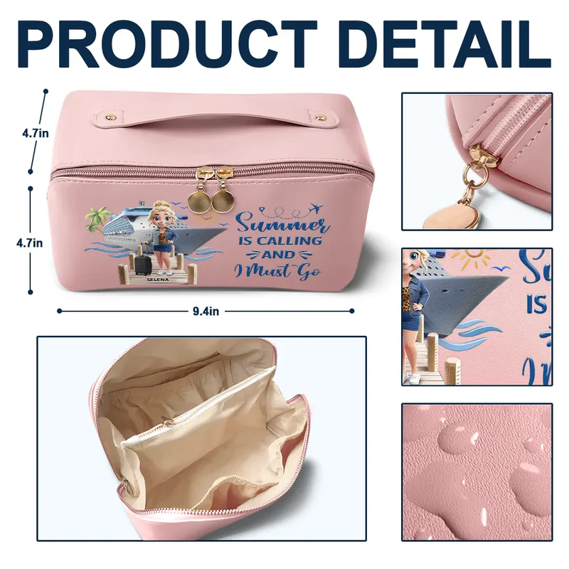 Travel All My Cruise Crap – Personalized Leather Makeup Bag - Gift for Her, Wife, Mom, Traveling Lovers