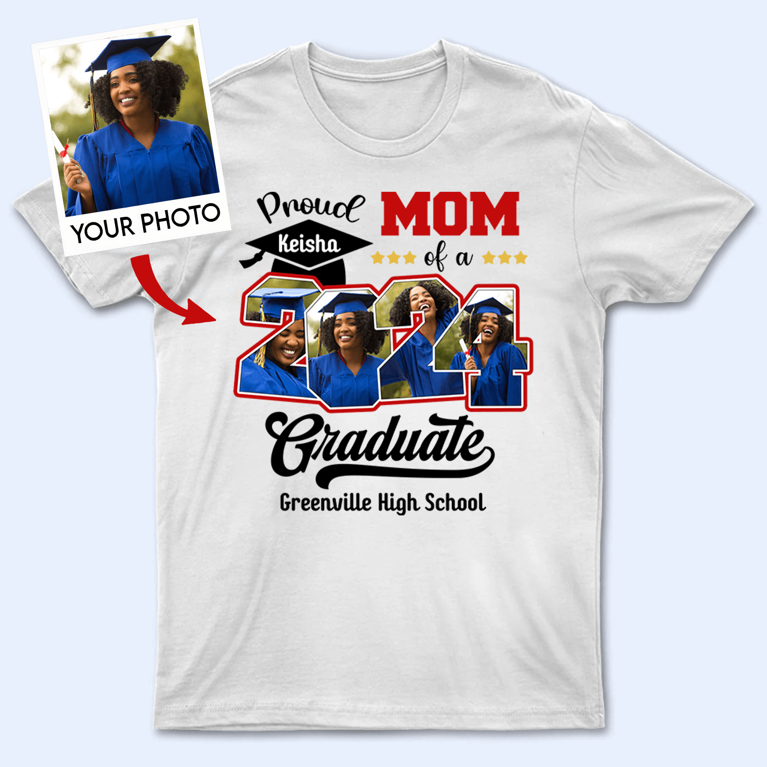 Custom Photo Proud Family Of A Class Of 2024 Graduate Senior - Personalized Custom Graduation T Shirt - Loving Gift for Grandma, Grandpa, Mom, Dad, Brother, Sister, Aunt, Uncle - Suzitee Store