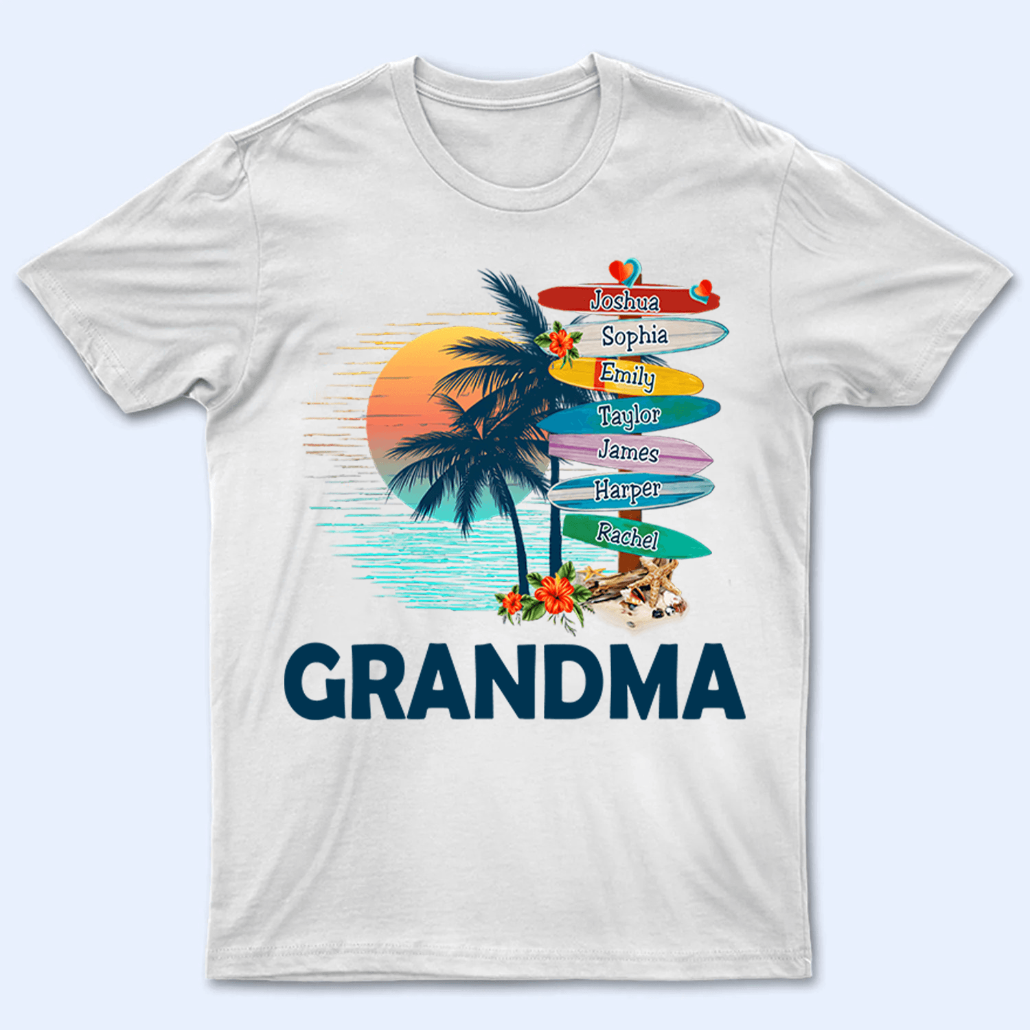 Grandma Surfboards Summer Vacation - Personalized Custom T Shirt - Summer Gift for Grandma/Nana/Mimi, Mom, Wife, Grandparent 2