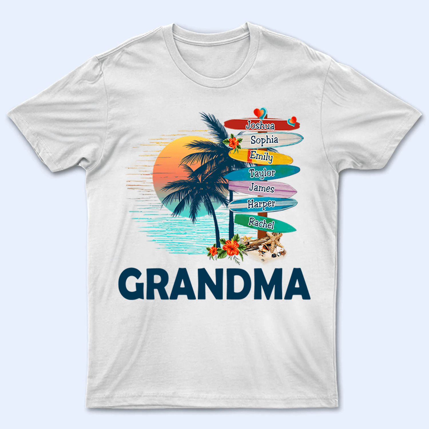 Grandma Surfboards Summer Vacation - Personalized Custom T Shirt - Summer Gift for Grandma/Nana/Mimi, Mom, Wife, Grandparent - Suzitee Store