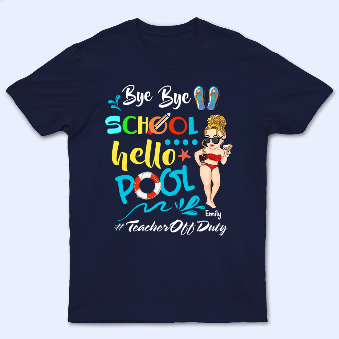 Personalized Bye School Hello Pool t-shirt, alternate view 2