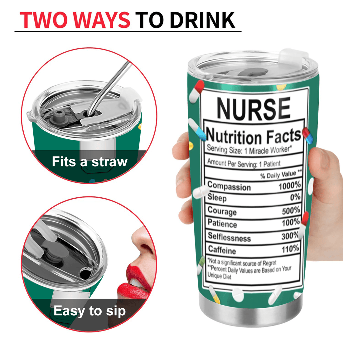 Nurse Nutrition Facts personalized tumbler|20oz, alternate view 6