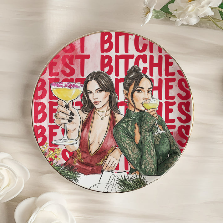 Custom Photo Best Friendship Watercolor Style - Personalized Jewelry Dish - Gift For Her, Besties, Friends, Sisters