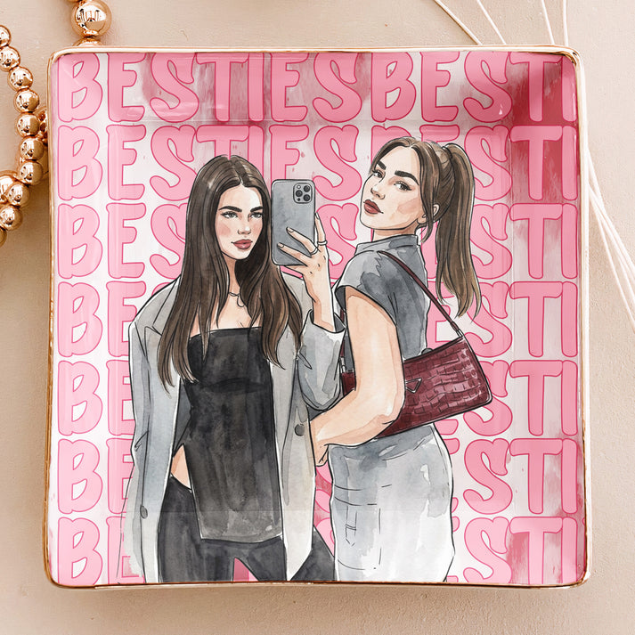 Custom Photo Best Friendship Watercolor Style - Personalized Jewelry Dish - Gift For Her, Besties, Friends, Sisters