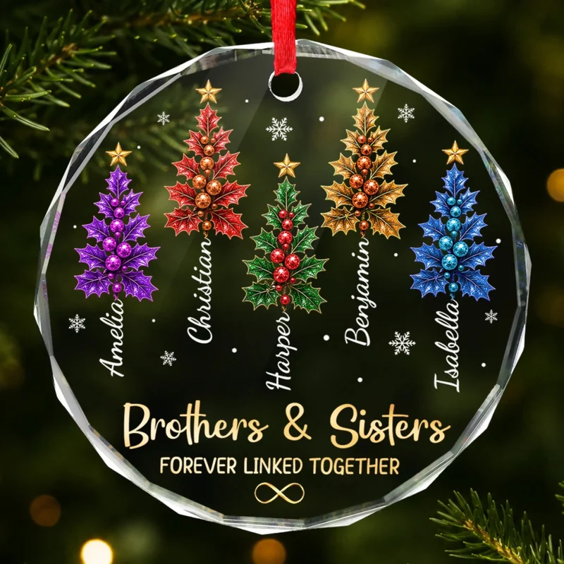 United In Pure Love - Personalized Circle Glass Ornament - Christmas Gift For Brother, Sister, Sibling