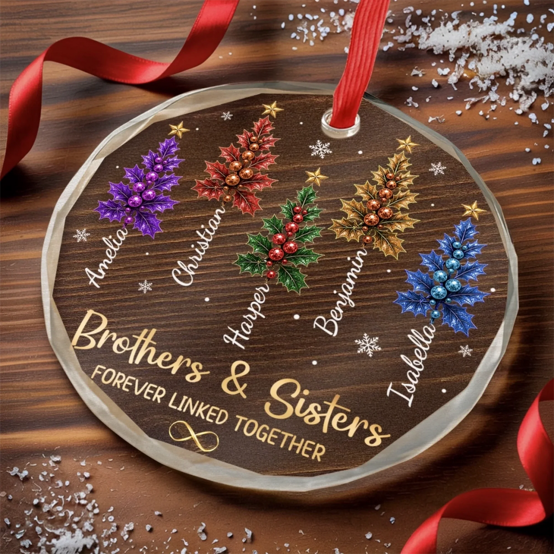 Personalized United In Pure Love circle glass ornament, alternate view 4