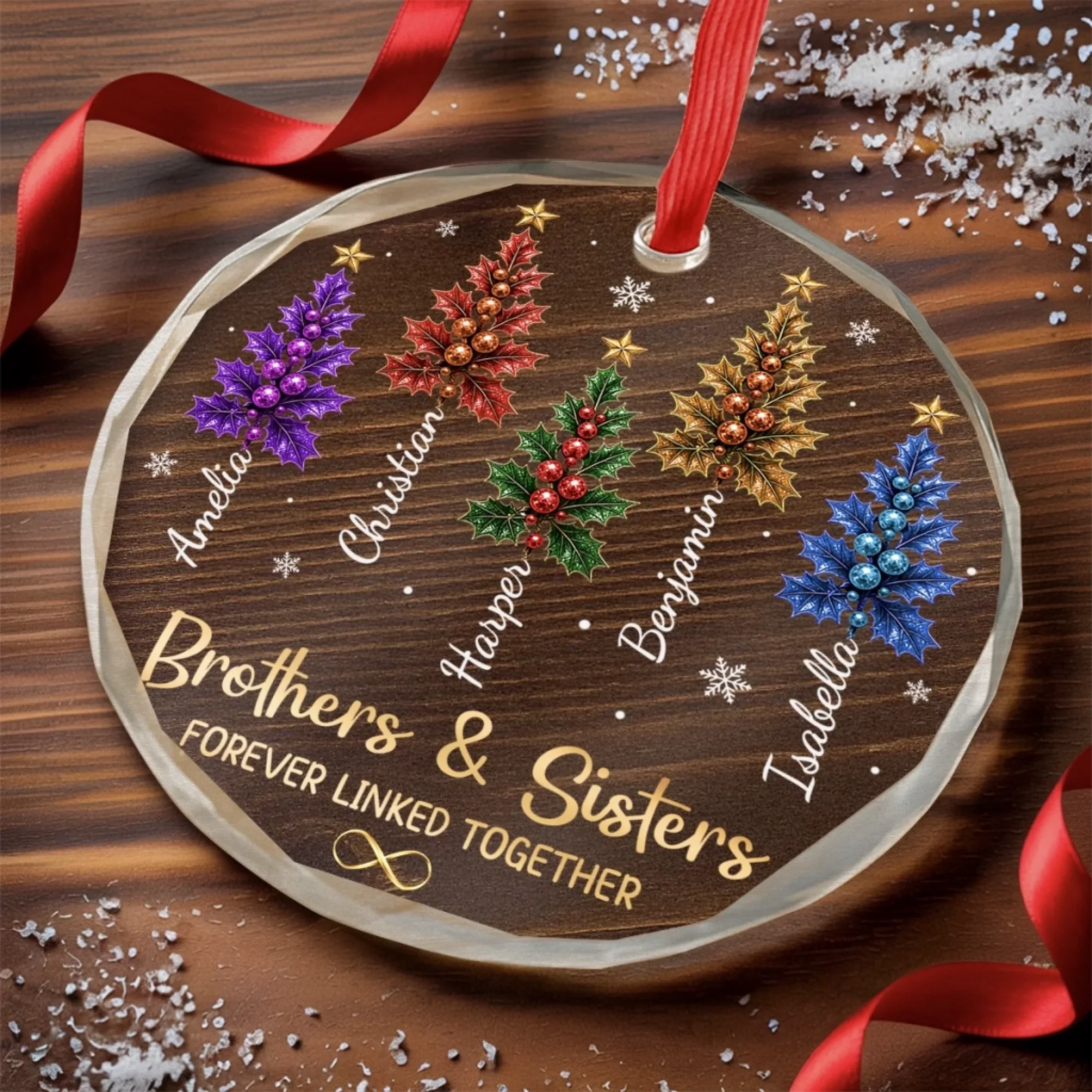 United In Pure Love - Personalized Circle Glass Ornament - Christmas Gift For Brother, Sister, Sibling