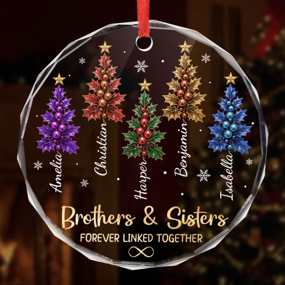 United In Pure Love - Personalized Circle Glass Ornament - Christmas Gift For Brother, Sister, Sibling