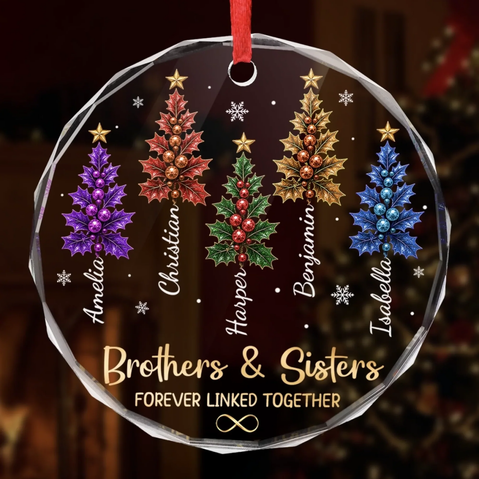United In Pure Love - Personalized Circle Glass Ornament - Christmas Gift For Brother, Sister, Sibling