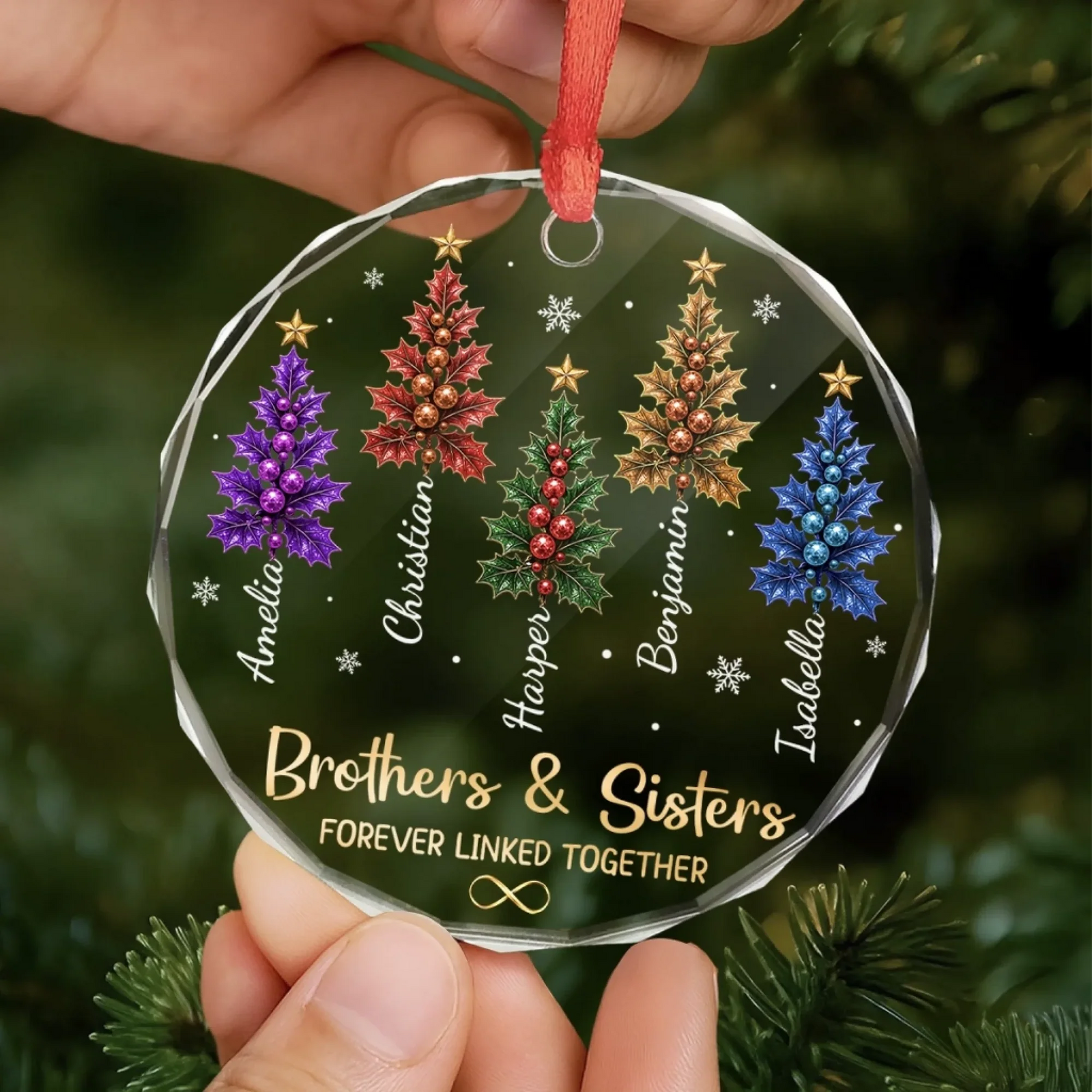 United In Pure Love - Personalized Circle Glass Ornament - Christmas Gift For Brother, Sister, Sibling