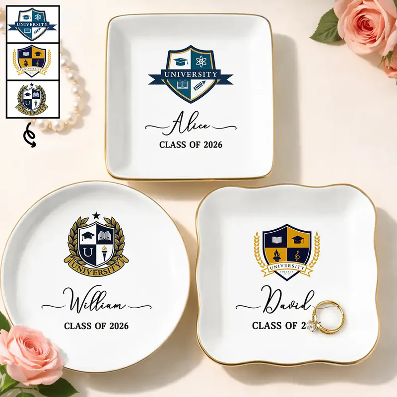 Custom Photo University Logo Graduation - Personalized Jewelry Dish - Graduation Motivation Gift For Her/Him, Daughter/Son, Grad Ceremony, Commencement